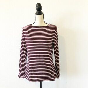 BODEN Long Sleeve Boat Neck Burgundy Stripe Shirt Womens Medium
